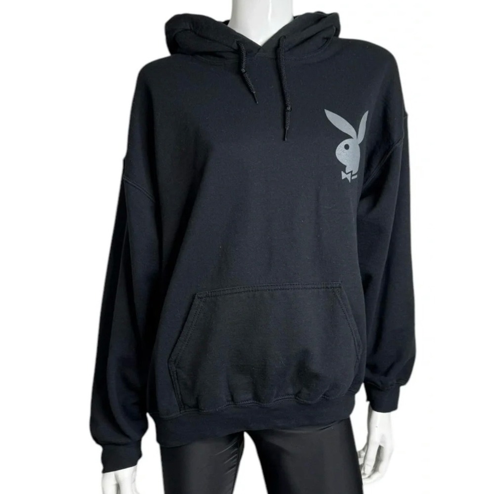 Playboy Hoodie Black Graphic Bunny Logo Heavy Blend Sweatshirt Large Womens